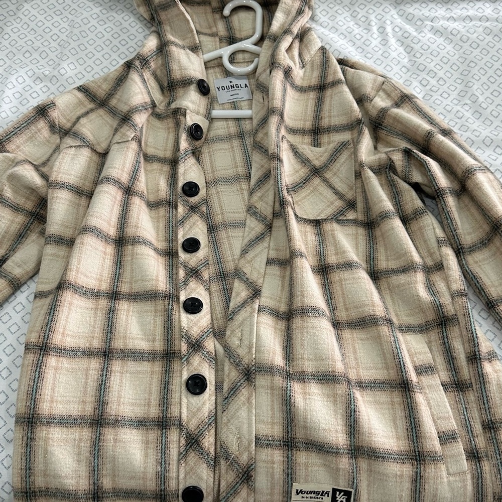 YoungLA Men’s Long Sleeve Hooded Flannel Shirt | Classic Button Up Hoodie Style